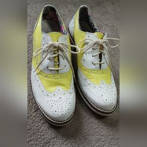 Italian Made Two-Tone Bright Yellow & White Wingtip Loafers. size 38 (8)